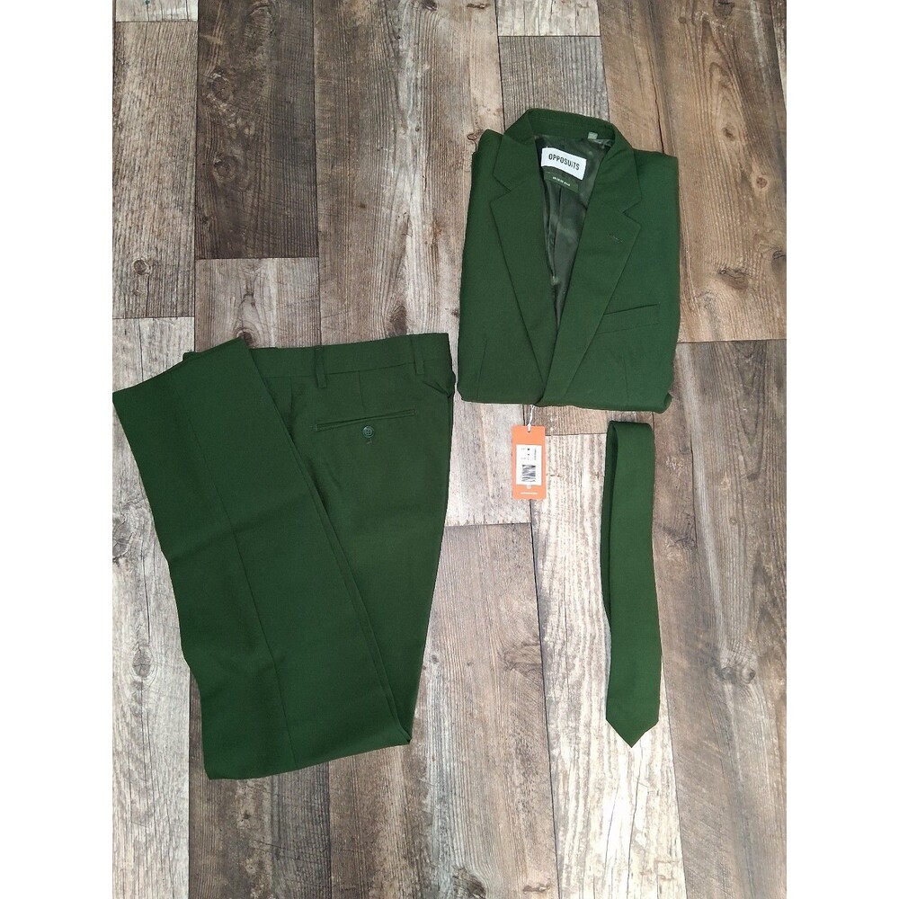 Men's OppoSuits Slim-Fit Solid Suit & Tie Set, Glorious Green Size 38 - Picture 2 of 12